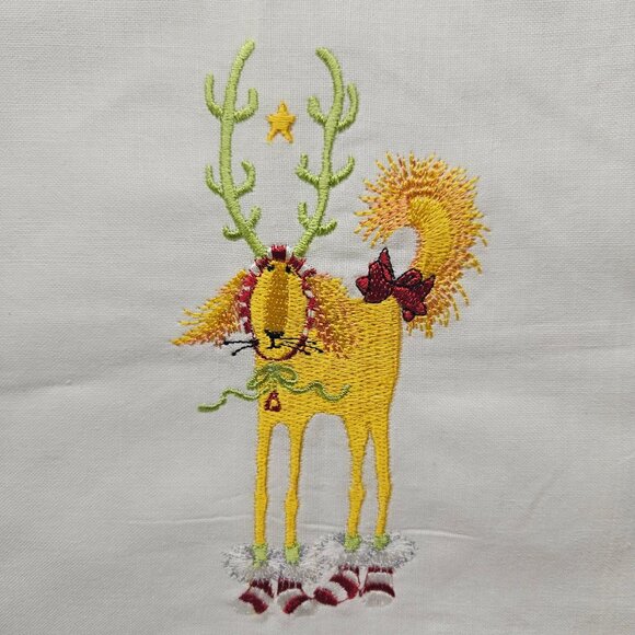 Patience Brewster Krinkles Dog Reindeer Embroidered Christmas Tea Towel NWOT - Picture 1 of 3